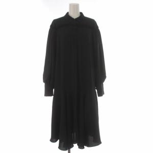HANAE MORI 22SS タックディティールAラインワンピース フレア ミモレ ロング 長袖 38 M 紺 ネイビー