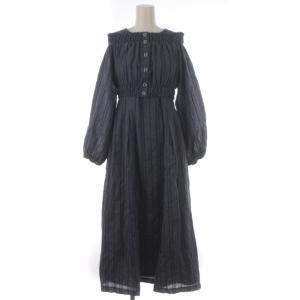 22SS ボレロ付きストライプワンピース  セットアップ フレア ミモレ ロング ノースリーブ ウエストゴム 38 M ??