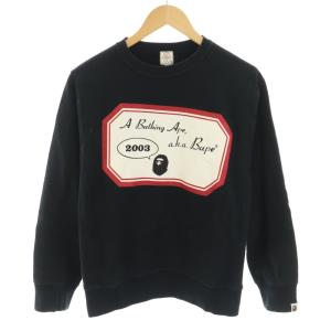 スウェット トレーナー クルーネック 長袖 ヴィンテージプリント 裏起毛 XS 黒 ブラック 赤 レッド