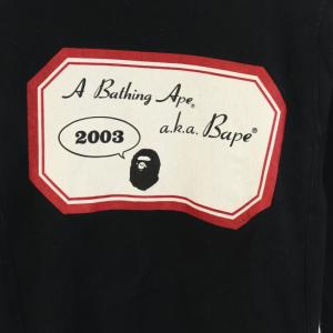A BATHING APE スウェット トレーナー クルーネック 長袖 ヴィンテージプリント 裏起毛 XS 黒 ブラック 赤 レッド