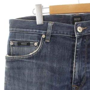 HUGO BOSS デニムパンツ ジーンズ ジップフライ USED加工 ダメージ加工 34/34 XL 紺 ネイビー