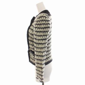 Drawer ツイード ニット ジャケット ノーカラー ジップアップ アウター 1 S 白 ホワイト 黒 ブラック