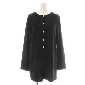 カーディガン ロング クルーネック 長袖 ストレッチ 2 M 黒 ブラック