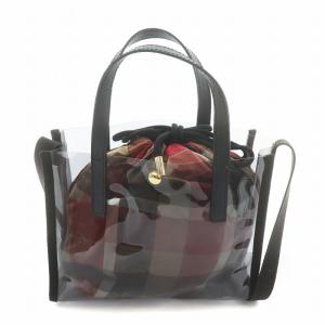 BLUE LABEL CRESTBRIDGE ハンドバッグ ショルダーバッグ 2WAY 巾着付き チェック柄 ビニール 黒 ブラック 赤 レッド