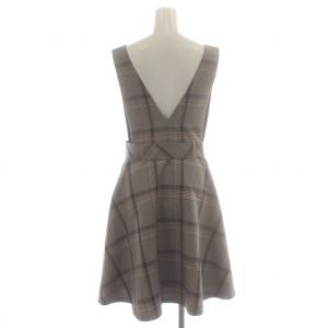 BLUE LABEL CRESTBRIDGE ジャンパースカート ワンピース フレア ミニ チェック ベルト 2way ウール 36 S 茶 ブラウン