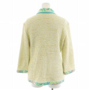 LEONARD FASHION ニットツイード襟付ジャケット カーディガン コットン L ライトグリーン 0331257