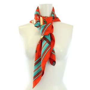 HERMES カレ90 Couvertures et tenues de Jour 馬着 ストール スカーフ 大判 シルク 総柄 オレンジ