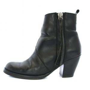 PISTOL SH ショートブーツ レザー サイドファスナー 37 23.5cm 黒 ブラック