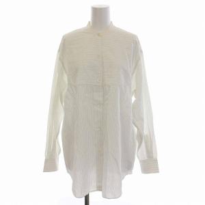 シャツ ブラウス バンドカラー ストライプ 長袖 白 ホワイト グレー /YM