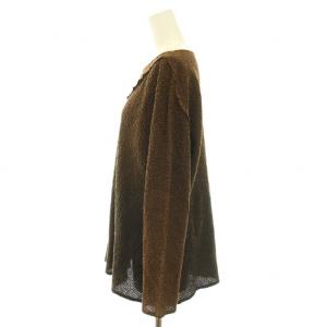 JURGEN LEHL カットソー ブラウス ボートネック 長袖 フリル グラデーション 絹混 シルク混 M 茶 ブラウン