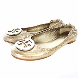 バレエシューズ パンプス フラット ラウンドトゥ ロゴ レザー 6M 23.5cm 茶 ブラウン