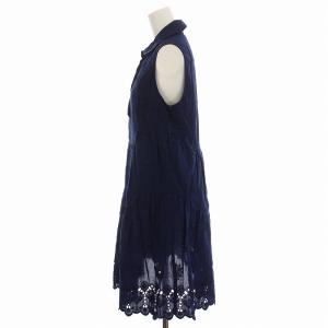 DIANE von FURSTENBERG シャツ ワンピース ノースリーブ ひざ丈 花柄刺繍 4 M 紺 ネイビー