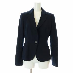 OLD ENGLAND スーツ セットアップ 上下 テーラードジャケット 背抜き フレアスカート ひざ丈 ウール 34 S 紺 ネイビー