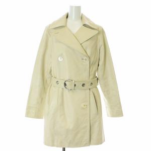 トレンチコート レザー ミドル丈 裏地シグネチャー ベルト付き M アイボリー /KU