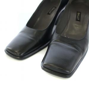 BALLY パンプス スクエアトゥ チャンキーヒール レザー 3.5E 23.5cm 黒 ブラック