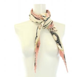 HERMES LES CLES 鍵 プリーツカレ ストール スカーフ シルク ピンク 白 ホワイト