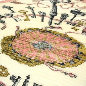 HERMES LES CLES 鍵 プリーツカレ ストール スカーフ シルク ピンク 白 ホワイト