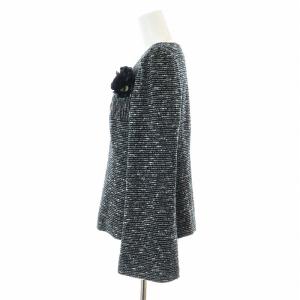 M'S GRACY セットアップ 上下 ニット カットソー 長袖 フレアスカート ひざ丈 ツイード ウール混 コサージュ付き 40 L 黒 ブラック