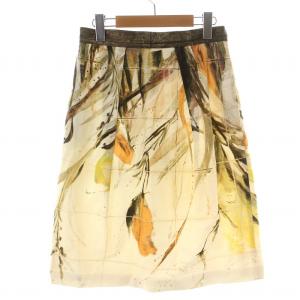 スカート ひざ丈 総柄 タック 40 M アイボリー カーキ オレンジ /NW6