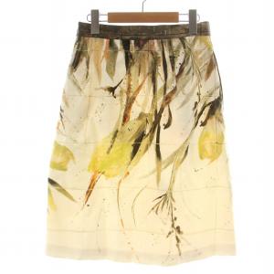 Max Mara Studio MaxMaraStudio スカート ひざ丈 総柄 タック 40 M アイボリー カーキ オレンジ /NW6