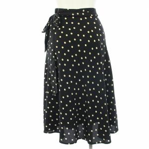agnes b. ラップスカート フレア ひざ丈 リボン ドット柄 総柄 38 M 黒 ブラック
