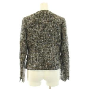 OLD ENGLAND セットアップ 上下 ノーカラージャケット 総裏地 フレアスカート ひざ丈 ツイード ウール混 36 M 黒 ブラック