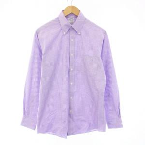 ボタンダウンシャツ 長袖 チェック 14.5 S 紫 パープル /KH