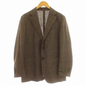 ロロピアーナ テーラードジャケット リネン シルク混 チェック 170cm 茶 ブラウン /G