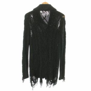 MIHARA YASUHIRO クラッシュニットショールカラーカーディガン 長袖 ダメージ加工 ウール混 アルパカ混 S 黒 ブラック
