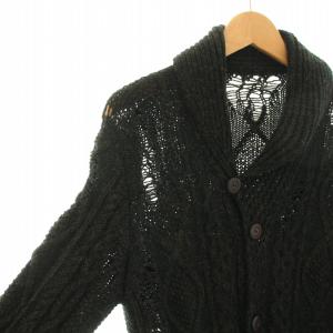 MIHARA YASUHIRO クラッシュニットショールカラーカーディガン 長袖 ダメージ加工 ウール混 アルパカ混 S 黒 ブラック
