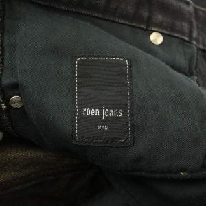 Roen デニムパンツ ジーンズ ジップフライ ダメージ加工 革バッチ レザー 豚革 30 黒 ブラック