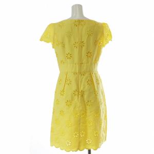 M'S GRACY ワンピース 半袖 フレンチスリーブ カットワーク リボン 花柄 フラワー ひざ丈 38 M 黄色 イエロー