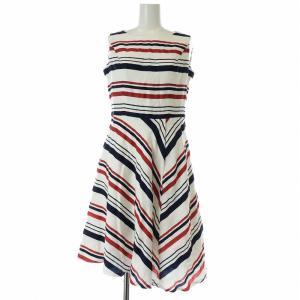 ノースリーブワンピース フレア ボーダー柄 アシンメトリーデザイン ひざ丈 38 M 白 ホワイト 赤
