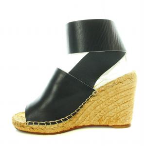 CELINE フィービー期 サンダル エスパドリーユ ウェッジソール ストラップ レザー 37 24cm 黒 ブラック ベージュ