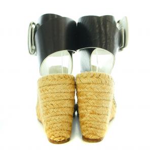 CELINE フィービー期 サンダル エスパドリーユ ウェッジソール ストラップ レザー 37 24cm 黒 ブラック ベージュ