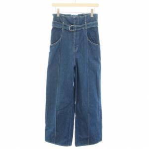22SS ベルテッドストレートデニム デニムパンツ ジーンズ ワイド ハイウエスト ジップフライ イージー ベルト 38 M