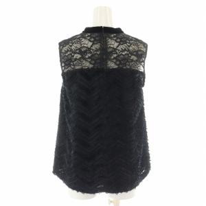 Diagram GRACE CONTINENTAL シャツ ブラウス レース バンドカラー フリンジ 花柄 刺繍 ノースリーブ プルオーバー カットワーク 切替 36 S 黒