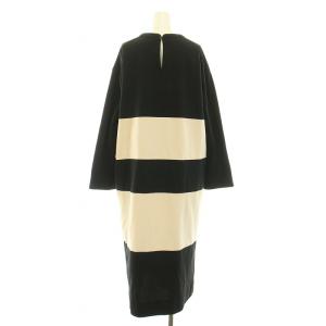 UNITED ARROWS style for living フレアワンピース ギャザー マキシ ロング 長袖 クルーネック ストレッチ 切替 ボーダー柄