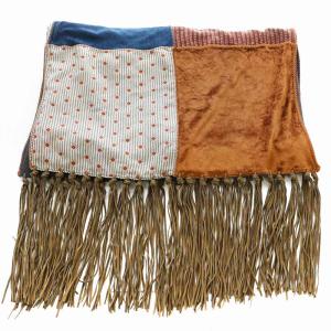 GIORGIO ARMANI LE COLLEZIONI マフラー ストール フリンジ パッチワーク 総柄 ベロア シルク混 ウール混 マルチカラー