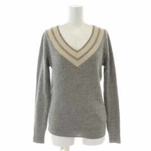 Deuxieme Classe ケーブルニットカットソー セーター Vネック ウール 長袖 グレー