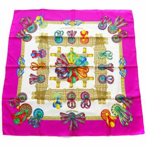 カレ90 LES RUBANS DU CHEVAL 馬のリボン スカーフ シルク ピンク