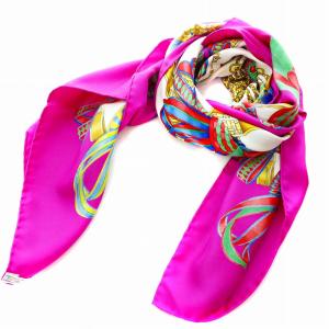 HERMES カレ90 LES RUBANS DU CHEVAL 馬のリボン スカーフ シルク ピンク