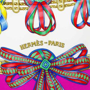 HERMES カレ90 LES RUBANS DU CHEVAL 馬のリボン スカーフ シルク ピンク