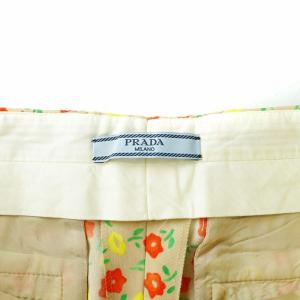 PRADA テーパードパンツ ジップフライ 花柄 ウール 40 M ベージュ オレンジ 黄 イエロー P2469