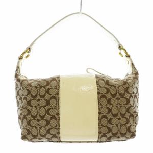 COACH ミニシグネチャー ハンドバッグ ポーチ キャンバス 切替 エナメルレザー ベージュ アイボリー 41066