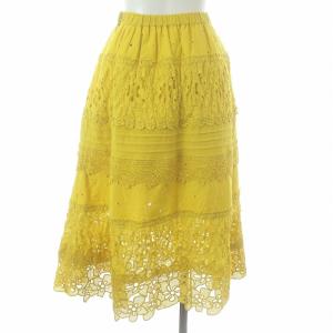 Chesty フラワーレーススカート ロング ミモレ 花柄 カットワーク レース フレア 1 S 黄 イエロー