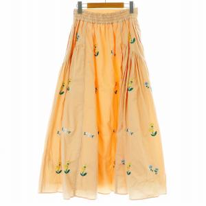 Chesty 22SS フレアスカート ギャザー ロング マキシ フラワー刺繍 コットン 1 S ピンク