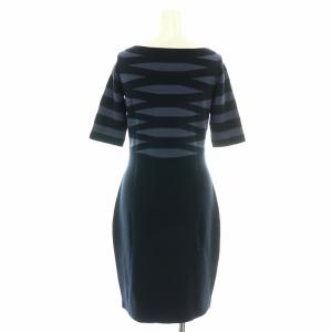 EMPORIO ARMANI ニットワンピース ひざ丈 コクーン ボーダー ボートネック 半袖 40 M 紺 ネイビー
