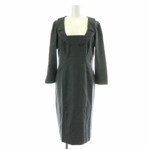 タイトワンピース ひざ丈 ストライプ 長袖 ウール 6 M グレー /NW26