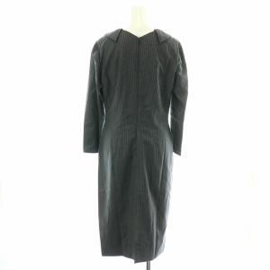 VALENTINO タイトワンピース ひざ丈 ストライプ 長袖 ウール 6 M グレー /NW26